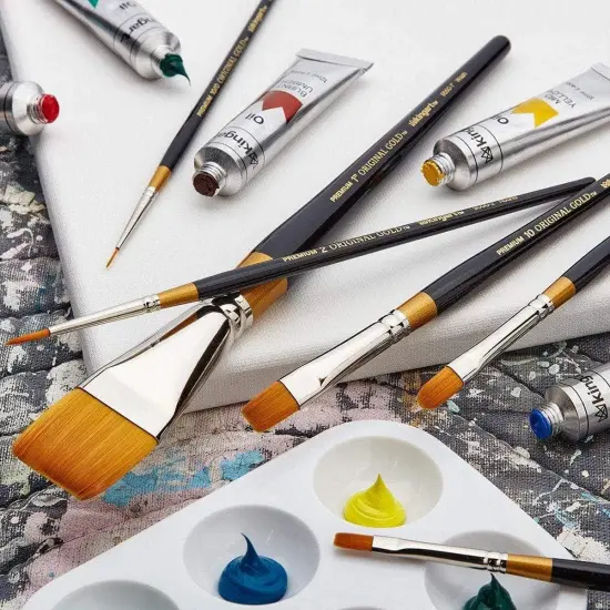 Premium Original Gold Series Handcrafted Golden Taklon Multimedia Artist Brushes, Gift Box, Set of 12, Black Glosss Handle, for Oil, Acrylic, Watercolor & Gouache Paints {3}