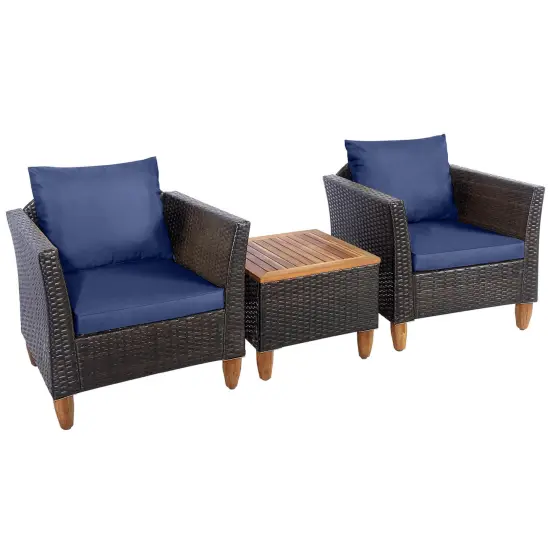 Costway 3PCS Patio Wicker Rattan Sofa Set Furniture Outdoor Acacia Wood Conversation {8}