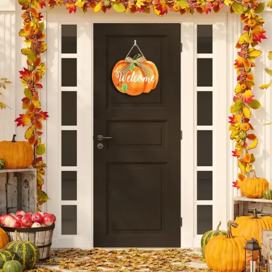 Fall Door Sign Pumpkin Welcome Door Hanger Vintage {5}