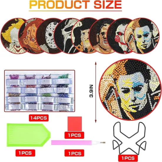 8 Pcs Diamond Paintings Coasters Kits with Holder {3}