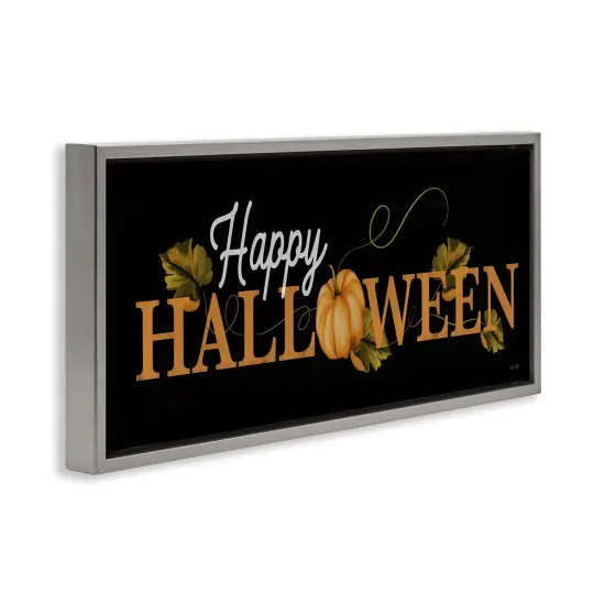 Happy Halloween on Black Floating Frame Canvas Art Gold {9}