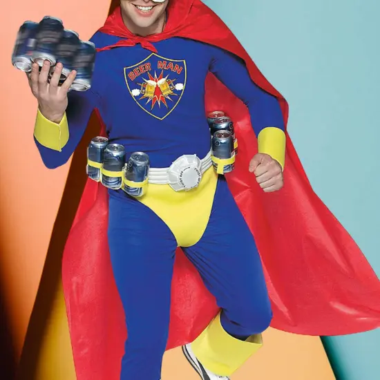 Beer Man Adult Costume Funny Superhero Outfit Cape Goggles {6}