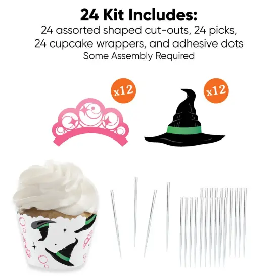 Big Dot of Happiness Witch Cupcake Decoration Kit, Good Pink and Green Birthday or Witch Halloween Party Cupcake Wrappers and Treat Picks - Set of 24 {6}