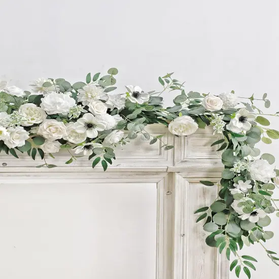 Eucalyptus and Willow Leaf Garland with Artificial Flowers {4}