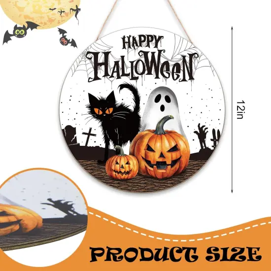 Pumpkin Black Cat Boo Happy Halloween Door Signs {5}