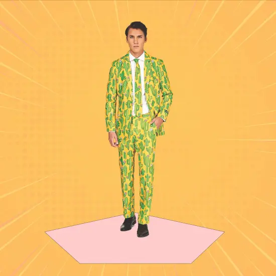 Bright Sunny Yellow Cactus Adult Costume Slim Fit for Cinco de Mayo and Parties {1}