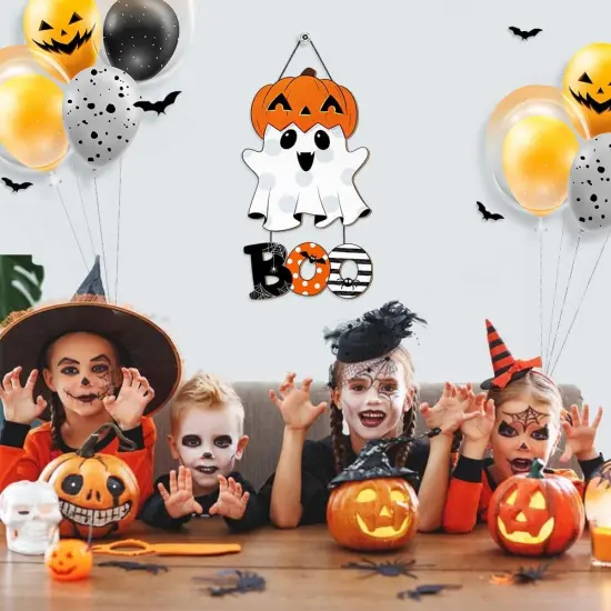 Halloween Ghost BOO Wood Door Hanging Sign Decorations - Ghost Pumpkin Boo {5}