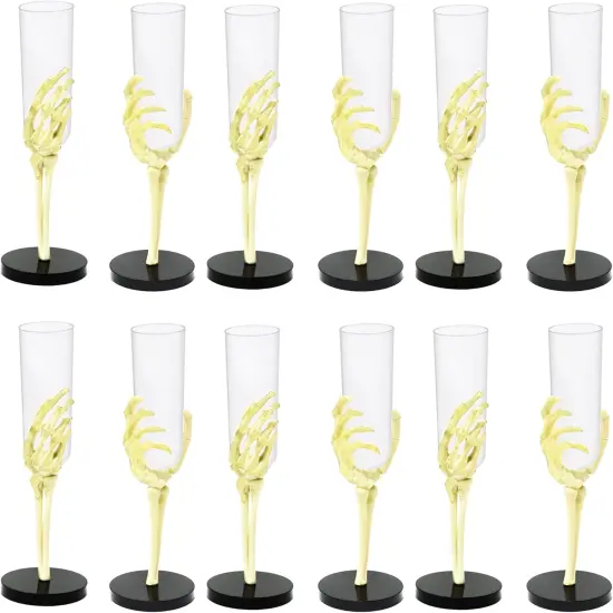 4E's Novelty Skeleton Hand Flutes 12 Pack, 2.7oz Clear Plastic Halloween Goblets, BPA-Free Skeleton Cocktail Cups, Wine & Shot Glasses for Halloween Parties, Pirate Parties, Spooky Drinkware & Party Supplies {1}