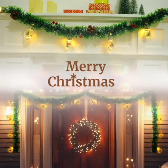 Christmas Garland with Lights, 8.2 FT Battery Operated Powerd 12 LED Bulb Lights {5}