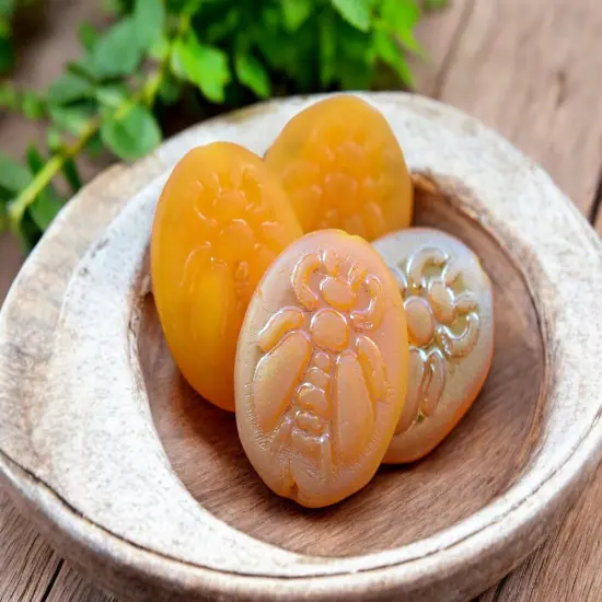 *4* 22x18mm Matte Golden Yellow AB Bumblebee Oval Beads {2}