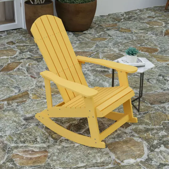 Merrick Lane Atlantic All-Weather Polyresin Adirondack Rocking Chair with Vertical Slats Yellow {3}