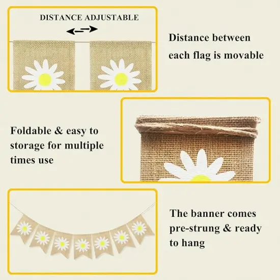 Spring Flower Banner Burlap Rustic Spring Bunting Garland Daisy Flower for Spring Theme Party Decorations Mantel Fireplace Wall Decor {3}