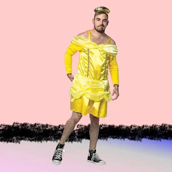Men&rsquo;s Beauty Is A Beast Funny Gold Dress & Crown Halloween Costume {2}