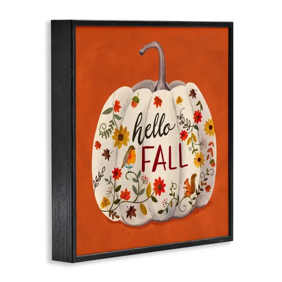 Hello Fall Patterned White Pumpkin Floral Botanicals Framed Giclee Art Black {3}