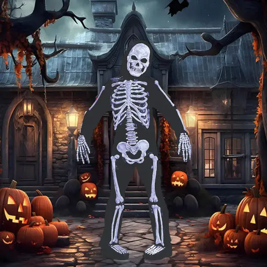 Boy's Skelebones Skeleton Costume with Mask Gloves Boot Tops {1}