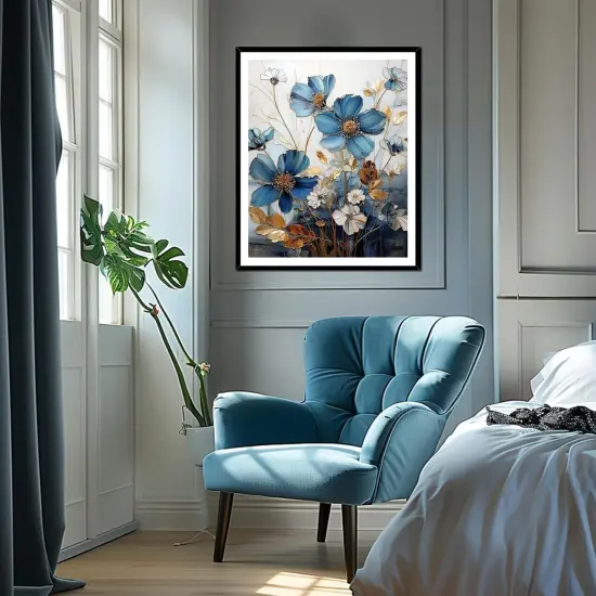 Floral Stamped Cross Stitch Kits, Blue Flowers Cross Stitch Ornament Kits for Adults Beginners {4}