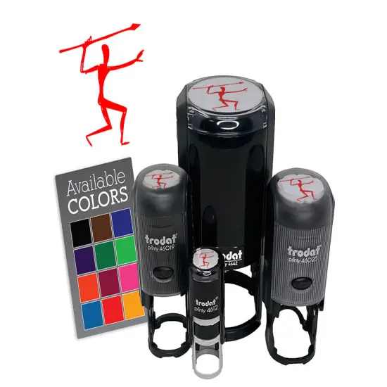 Cave Drawing Hunter Early Man with Spear Petroglyph Self-Inking Rubber Stamp Red {7}