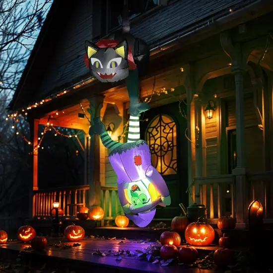 8 FT Halloween Inflatables with LED Lights - Black Cat and Witch {3}