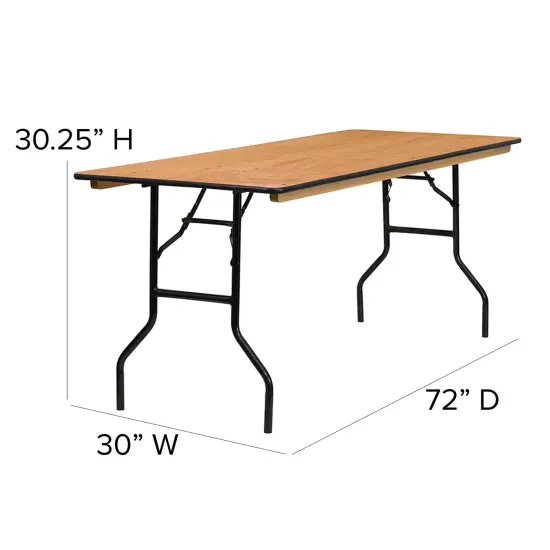 Emma and Oliver 6-Foot Rectangular Wood Folding Banquet Table with Clear Coated Finished Top Natural {5}