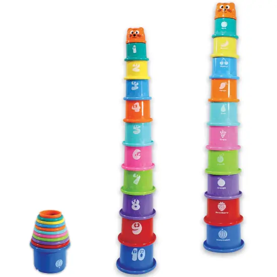 Nothing But Fun Toys: Tower Of Fun Stacking Cups - 10pc w/ Cat Topper, Number Stacking, Learn Object & Colors, Water-Free Play, Baby-Toddler-Kids 6mo+ {3}