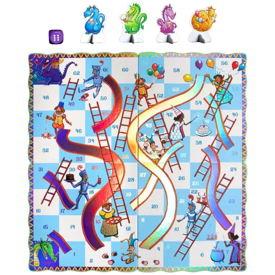 eeBoo: Slips & Ladders - Dragon Edition &ndash; A Classic Board Game Of Ups & Downs, Whimsical Fantasy Theme, Holographic Foil Accents, Kids 5+, 2-4 Players {4}