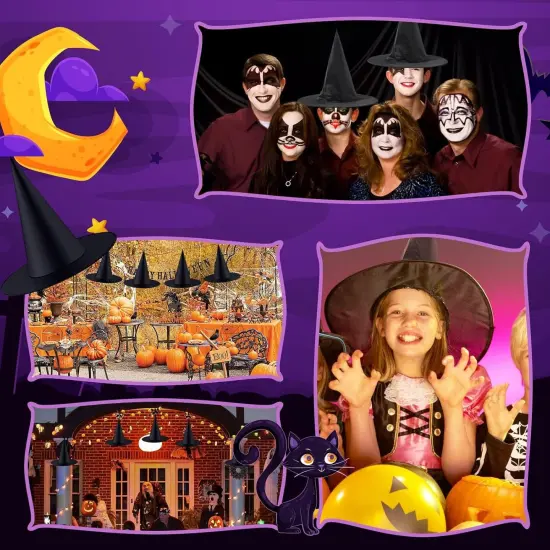 12Pcs Halloween Large Witch Hats with 98 Ft Hanging Rope {2}
