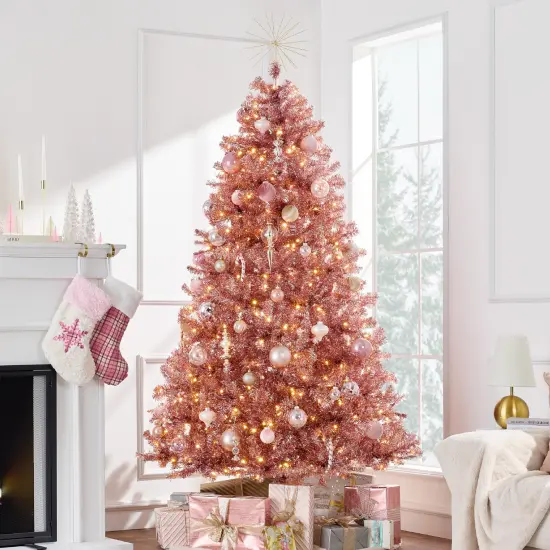 Best Choice Products Artificial Tinsel Christmas Tree Festive Holiday Decoration w/ Stand - Pink {1}