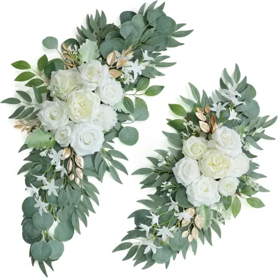 Set of 2 for Welcome Signs,Artificial White Wedding Arch Flower Swags {1}