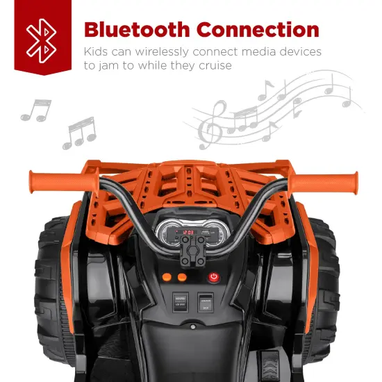 Best Choice Products 12V Kids Ride-On ATV Quad w/ Bluetooth, 3.7mph Max, Treaded Tires, LED Lights, Radio Black/Orange {4}