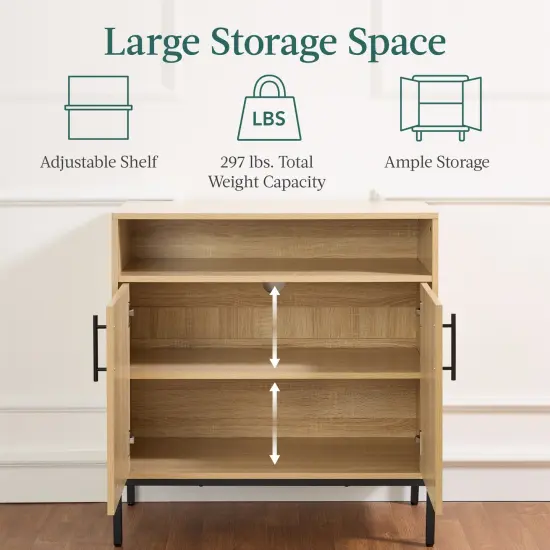 Best Choice Products Arched 2-Door Rattan Cabinet, Sideboard, Buffet, w/ Cord Cutout, Adjustable Storage Shelf Natural {5}