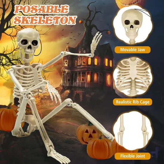 6 Packs Posable Halloween Skeleton, 16" Full Body Skeleton Decor {4}