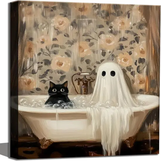 Halloween Ghost Bathroom Canvas Wall Art Decor - 12x16'' {1}