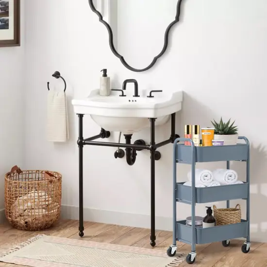 3-Tier Rolling Metal Storage Cart &ndash; Kitchen & Under Desk Organizer with Casters Blue {5}
