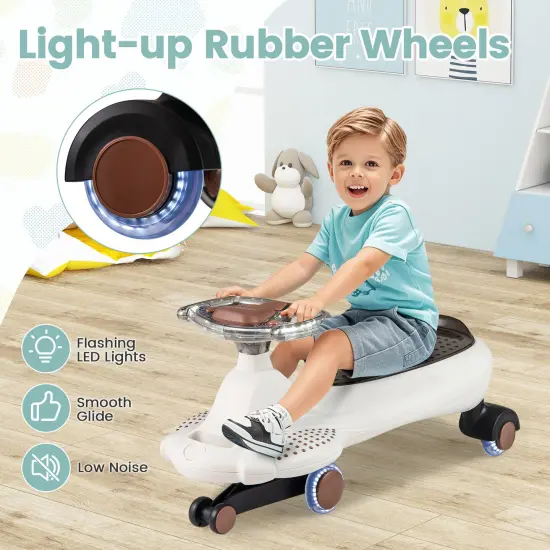 Plastic Wiggle Car with Hauling Rope, Ride-On Toy with Under-Seat Storage Beige {4}