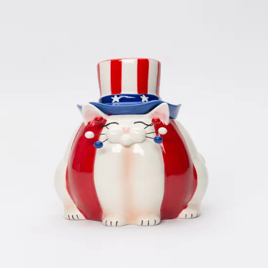 Ceramic American Cat Candy Box, Gift for Patriot, Independence Day Decor, Cat Lover Gift, Kitchen Decor {3}