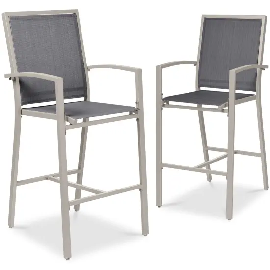 Best Choice Products Outdoor Barstools Set of 2, Bar Height Patio Chairs w/ All-Weather Mesh Taupe/Charcoal {1}