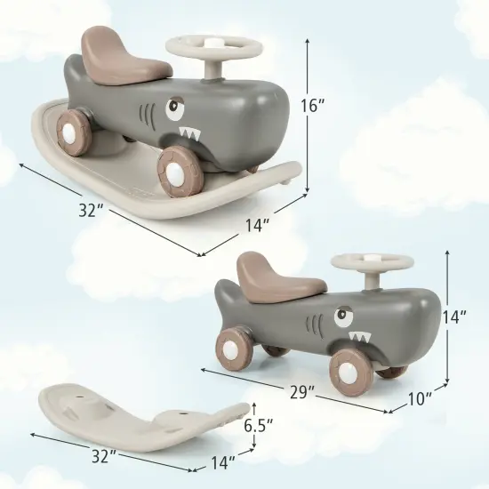 Plastic Convertible Rocking Horse & Sliding Car with Detachable Balance Board Dark Grey {6}