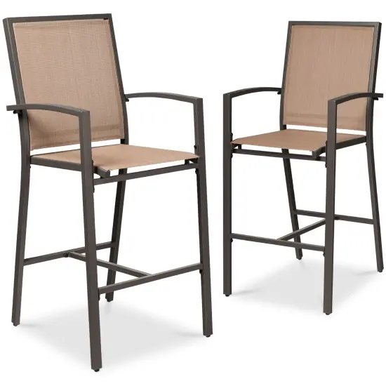 Best Choice Products Outdoor Barstools Set of 2, Bar Height Patio Chairs w/ All-Weather Mesh Brown/Light Brown {1}