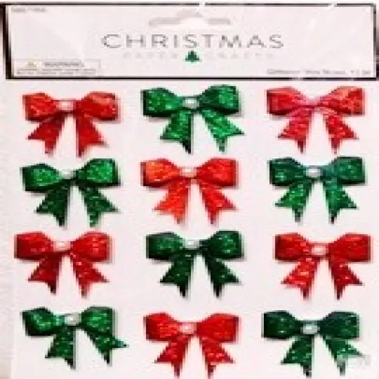 Christmas Paper Crafts Glittered Mini Bows Dimensional Stickers {1}