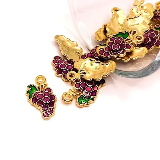 Purple and Gold Grape Bunch Wine Charms, 17x10mm {1}