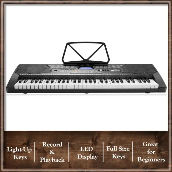Ashthorpe 61-Key Digital Electronic Keyboard Piano with Light Up Keys, Beginner Kit Includes Stand, Stool, Headphones, Mic and Keynote Stickers {4}