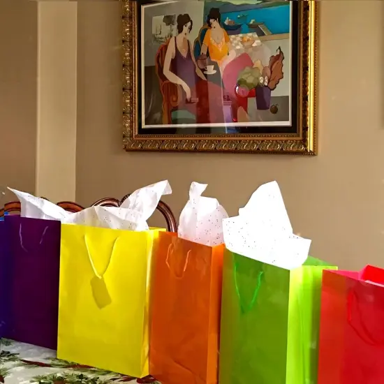 12 Assorted (9" H x 7.5" L x 3.5" W) + 24 Tissue (20" x 26") Bright Neon Colored {1}