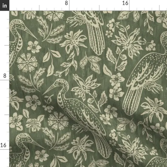 Various Fabrics by the Yard or Fat Quarter Boho Botanical Dark Sage Green Hand Drawn Traditional Earthy Bohemian Farmhouse Distressed Transitional Custom Printed Fabric by Spoonflower {2}