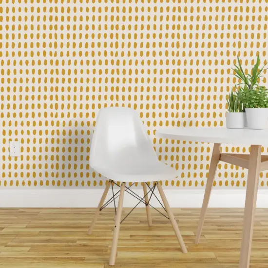 Peel & Stick Wallpaper 2FT Wide Gold Spots Geometric Dots Minimalist Shapes Scandi Summer Simple Yellow Custom Removable Wallpaper by Spoonflower {1}