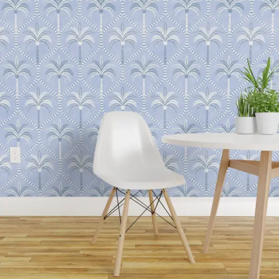 Peel & Stick Wallpaper 2FT Wide Classic Preppy Pale Periwinkle Blue Palm Trees Coastal Calm Beach Custom Removable Wallpaper by Spoonflower {1}