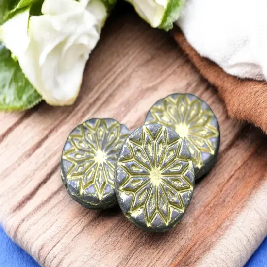 *6* 18mm Gold Washed Matte Purple Luster Star Flower Coin Beads {4}