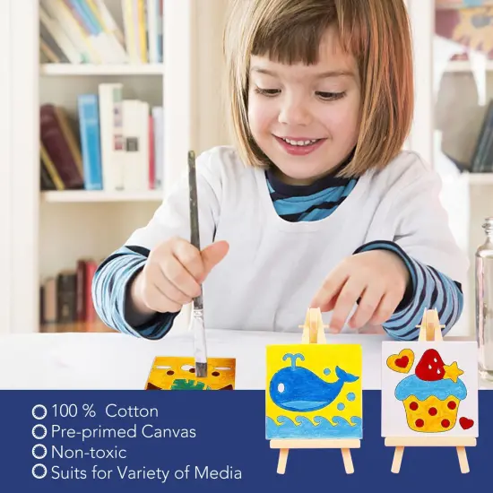 Mini Stretched Canvas 12 Pack 4x4inch, 2/5''Profile Art Primed Canvases for Painting, 100% Cotton Small Professional Stretched Canvas for Kids and Art Supplies,for Acrylics,Oils&Other Painting. {2}