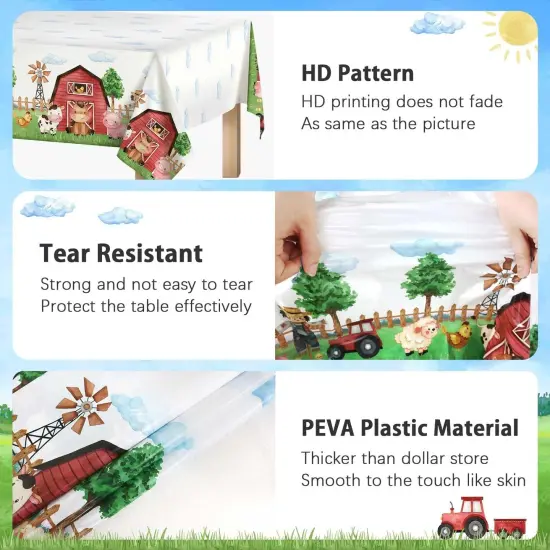 3 Pieces Farm Animal Rectangular Plastic Table Cover {5}