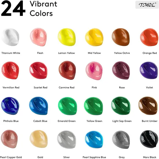 Acrylic Paint Set, 24 Colors (2 oz/Bottle) with 12 Art Brushes, Art Supplies {2}