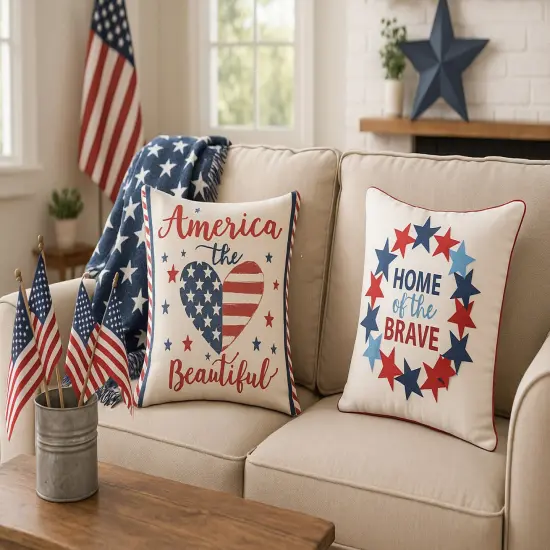 Patriotic "America the Beautiful" Embroidered Accent Throw Pillow, 18" x 18" {3}